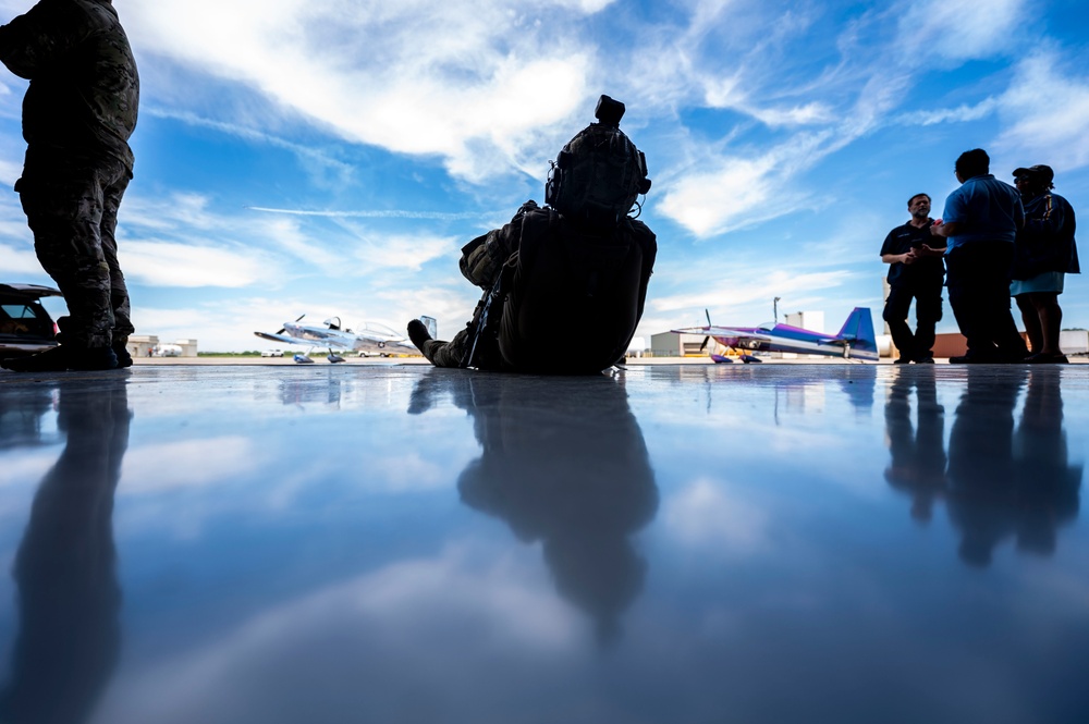 Pararescue Jumpers perform a rescue demonstration at The Great Texas Airshow 2024