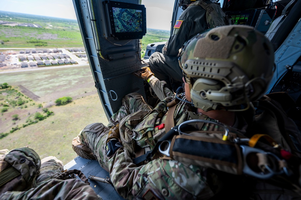 Pararescue Jumpers perform a rescue demonstration at The Great Texas Airshow 2024