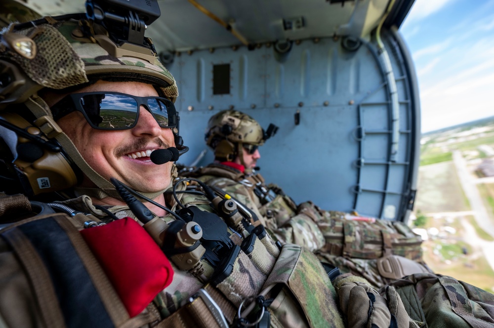 Pararescue Jumpers perform a rescue demonstration at The Great Texas Airshow 2024