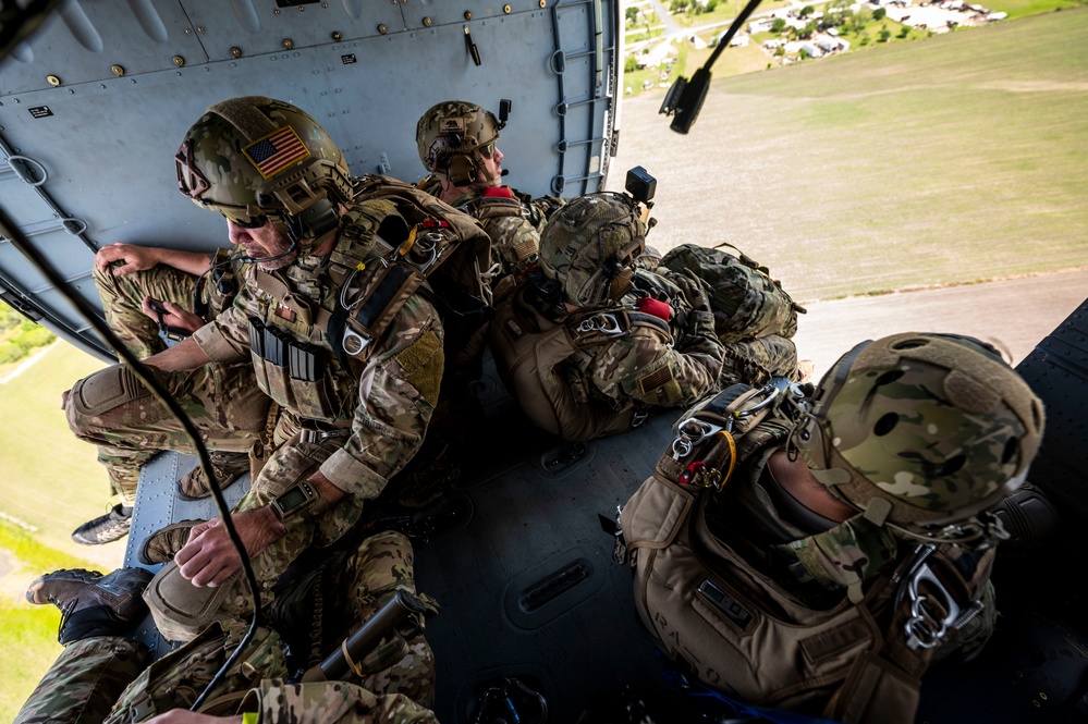 Pararescue Jumpers perform a rescue demonstration at The Great Texas Airshow 2024