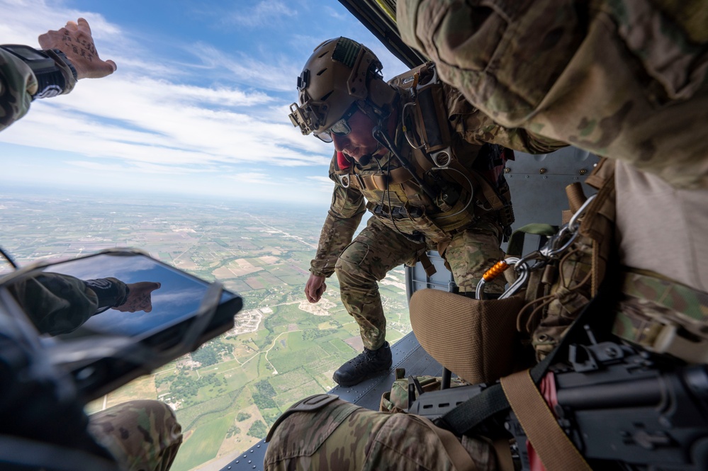 Pararescue Jumpers perform a rescue demonstration at The Great Texas Airshow 2024