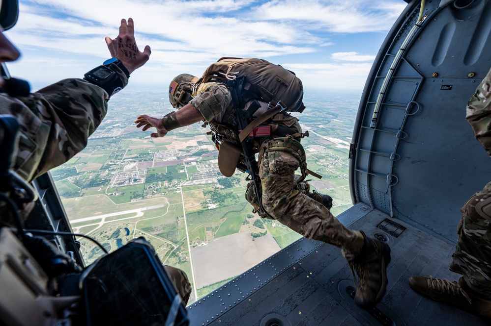 Pararescue Jumpers perform a rescue demonstration at The Great Texas Airshow 2024