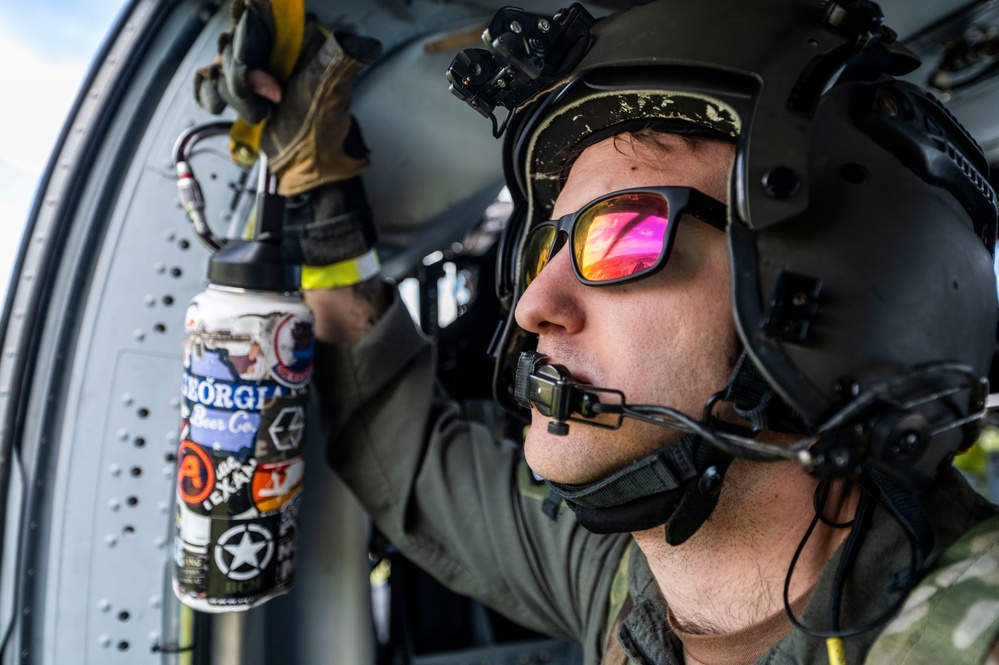 Pararescue Jumpers perform a rescue demonstration at The Great Texas Airshow 2024