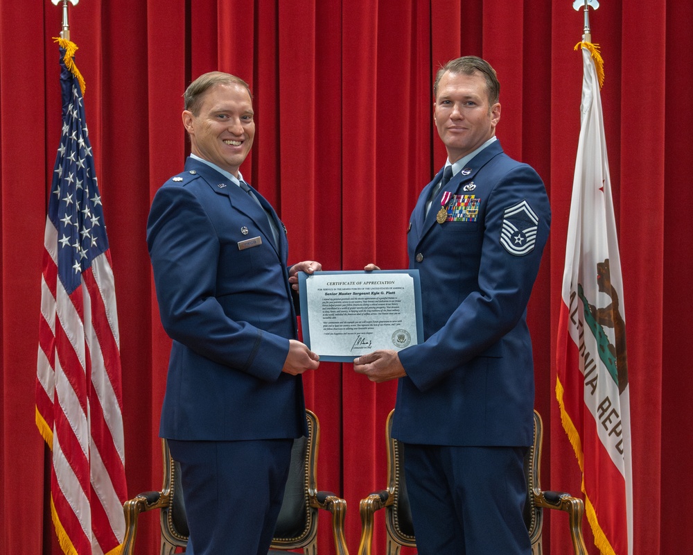 Senior Master Sergeant Kyle G. Platt Honored at his Retirement Ceremony at March Air Reserve Base, CA