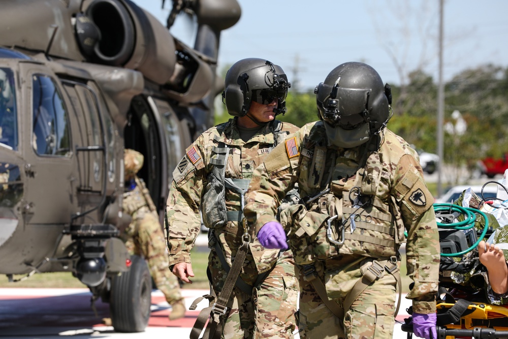 South Carolina National Guard Black Hawk helicopters participate in medical evacuation training with Trident Medical Center Trauma Department