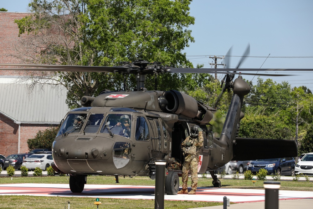 South Carolina National Guard Black Hawk helicopters participate in medical evacuation training with Trident Medical Center Trauma Department