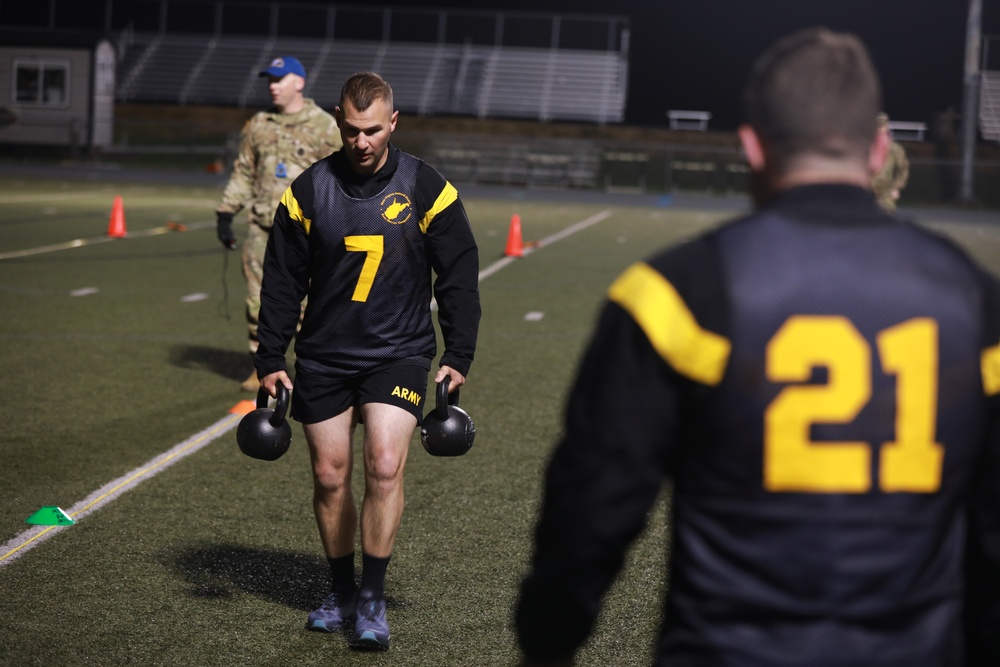 Best Warrior Competition competitors compete in an Army Combat Fitness Test