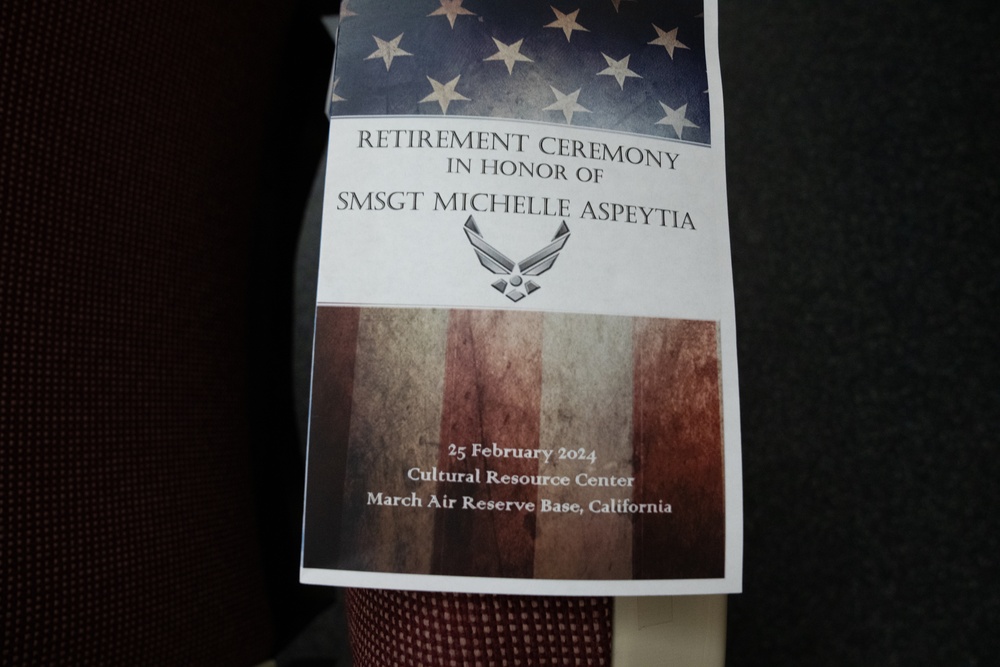 Senior Master Sergeant Michelle K. Aspeytia Honored at hwe Retirement Ceremony at March Air Reserve Base, CA