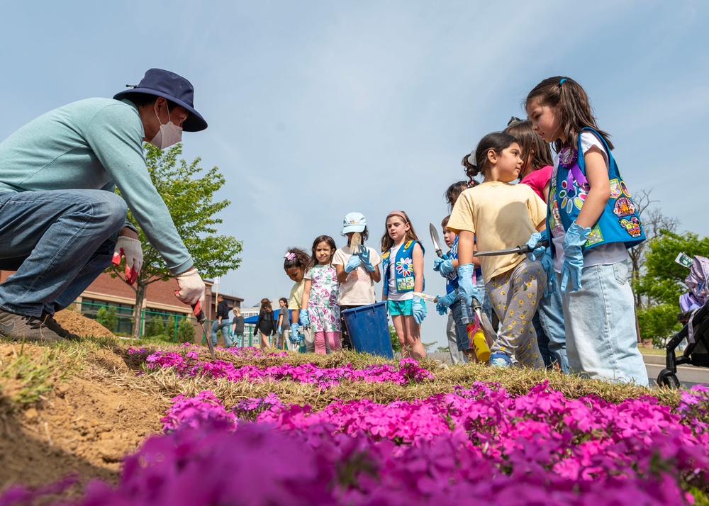 Osan Girl Scouts plant trees for earth day