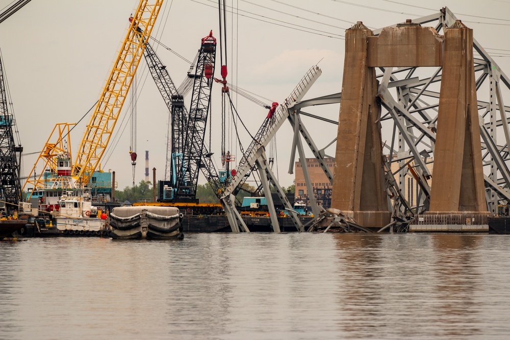 Salvage crews continue to remove wreckage from the Francis Scott Key Bridge