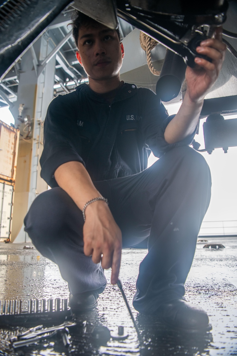 Hershel "Woody" Williams Sailor Conducts RHIB Maintenance