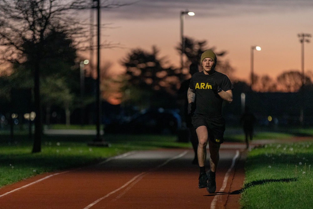 Sgt. Trenton Tuberosa runs at a 5-mile time trial