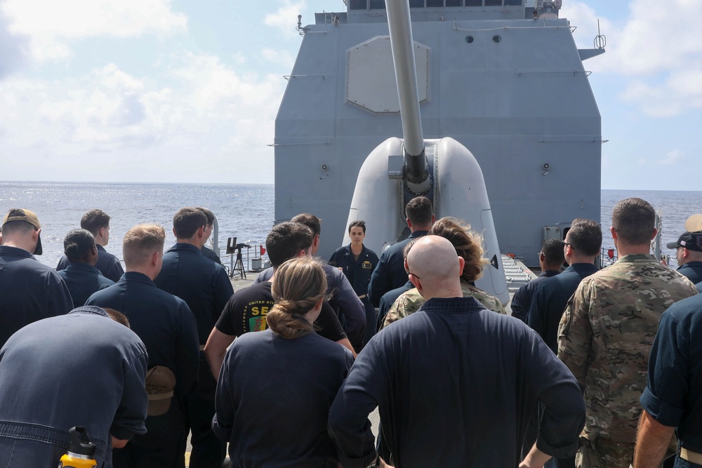 USS Leyte Gulf Holds SWO Pinning Ceremony While Underway