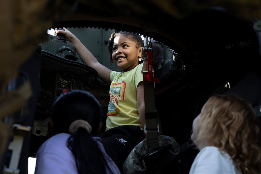 U.S. Marines with 2nd Marine Aircraft Wing visit students during Oaks Road Academy’s career fair