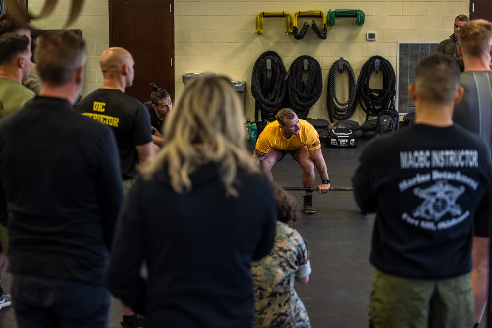 U.S. Marines Participate in a Deadlift Class during the 2024 Fittest Instructor Competition