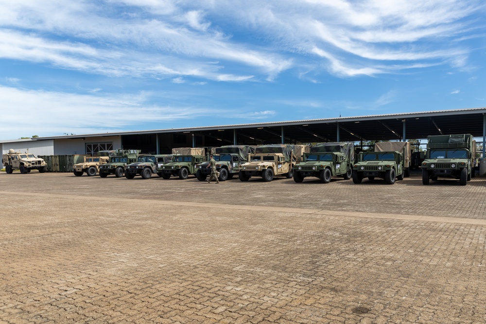 MRF-D 24.3 Marines stage equipment, tactical vehicles