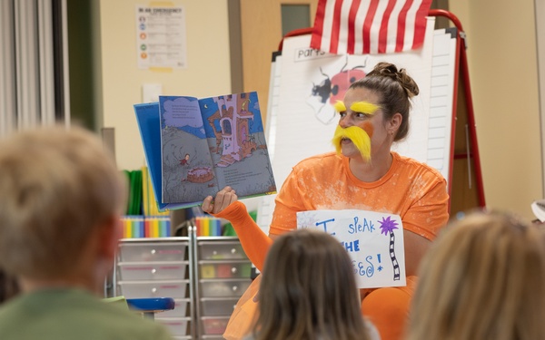 The Lorax Reads to Students to Celebrate Earth Day and the Month of the Military Child