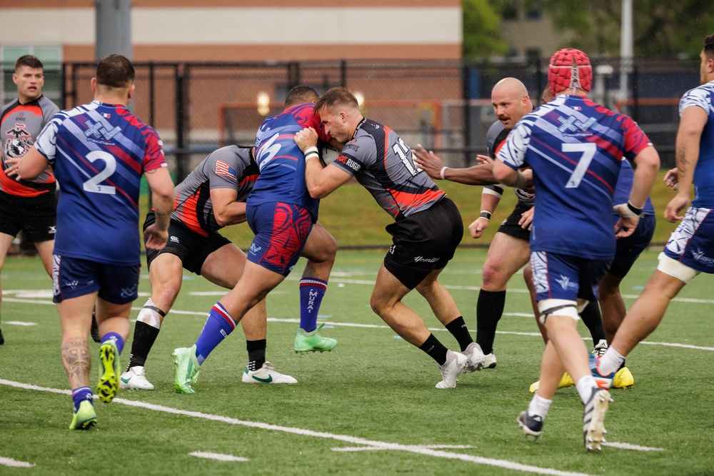 All-Marine Rugby Team Plays Against XV du Pacifique French Army at NATO Festival Exhibition Match