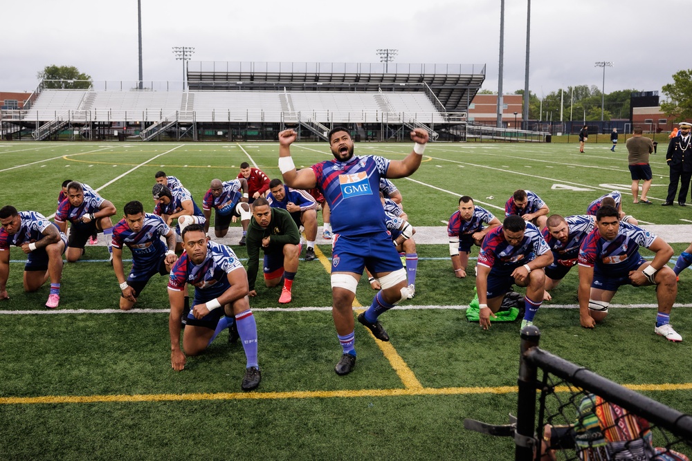 All-Marine Rugby Team Plays Against XV du Pacifique French Army at NATO Festival Exhibition Match