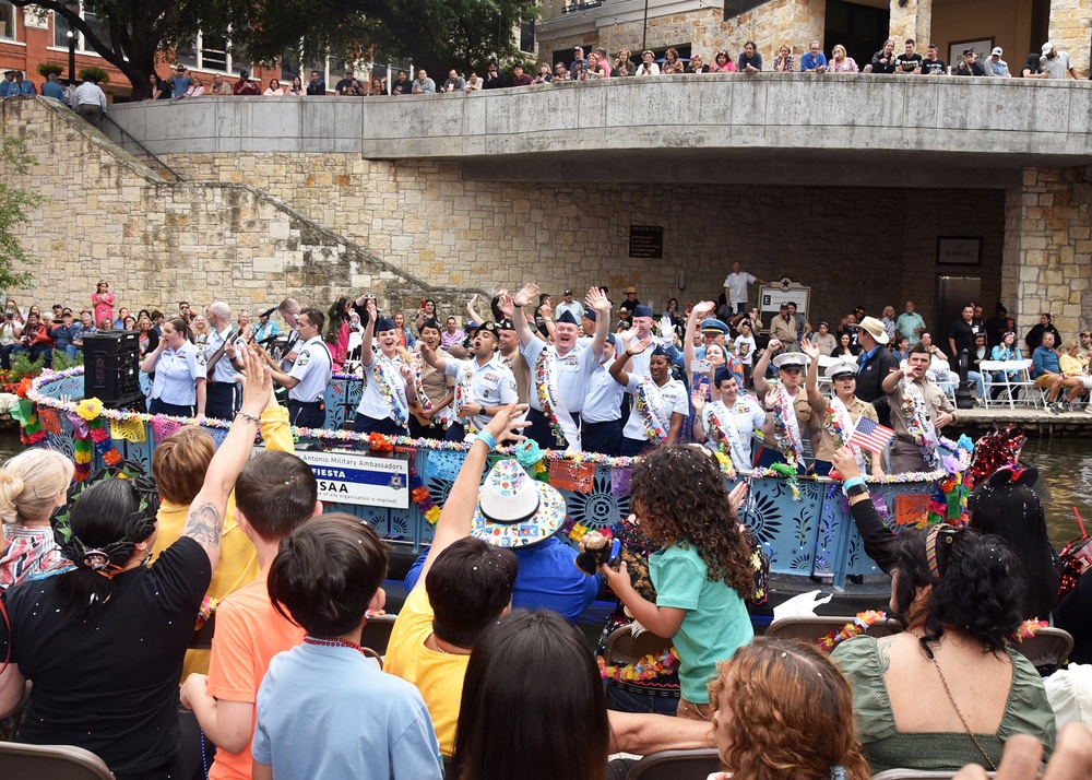 JBSA Military Ambassadors participate in Texas Cavaliers River Parade during Fiesta