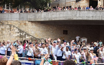 JBSA Military Ambassadors participate in Texas Cavaliers River Parade during Fiesta