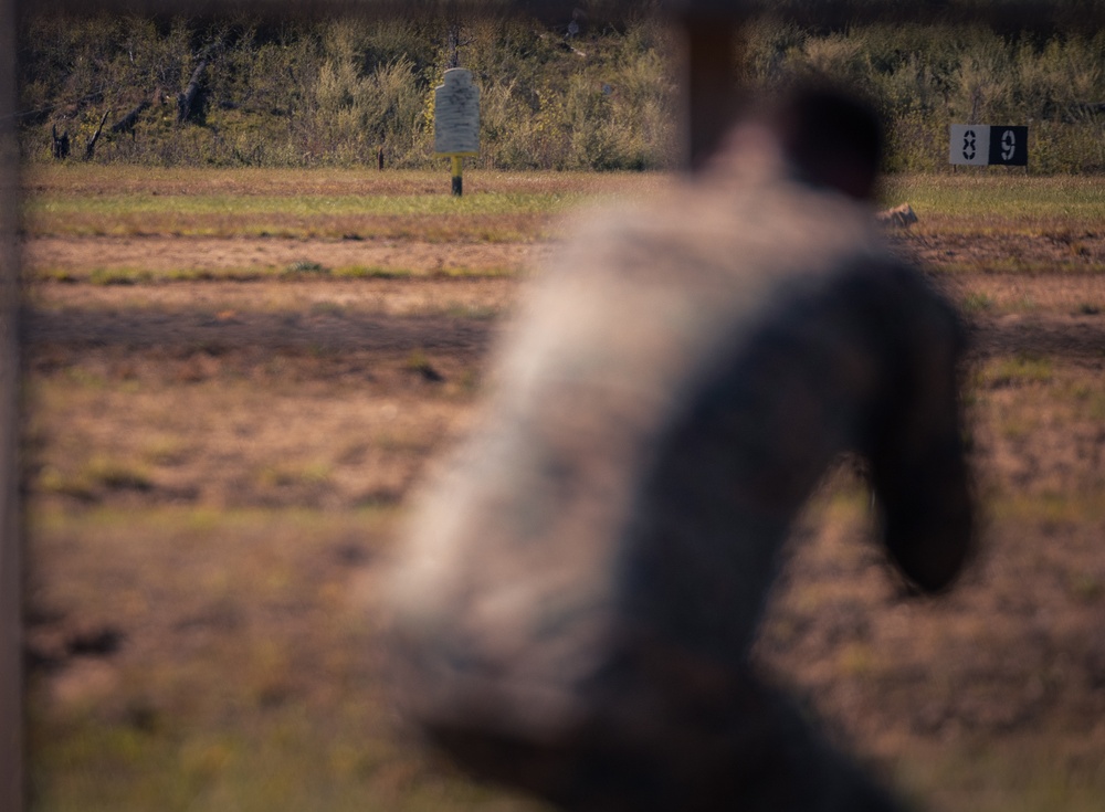 U.S. Marines and Royal Marines compete in a modified Biathlon during the 2024 Fittest Instructor Competition