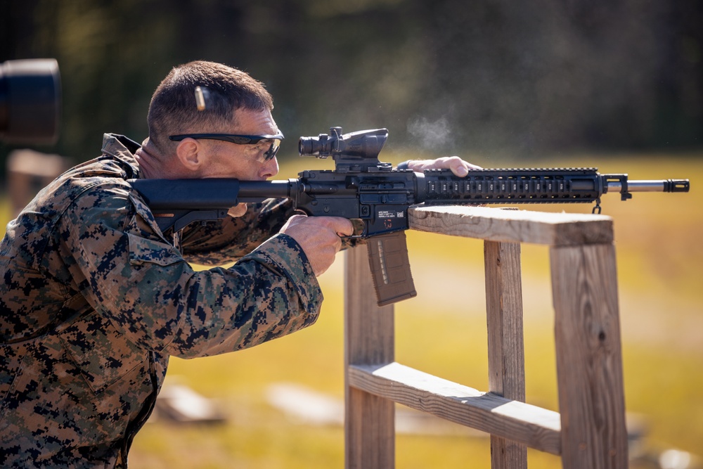U.S. Marines and Royal Marines compete in a modified Biathlon during the 2024 Fittest Instructor Competition