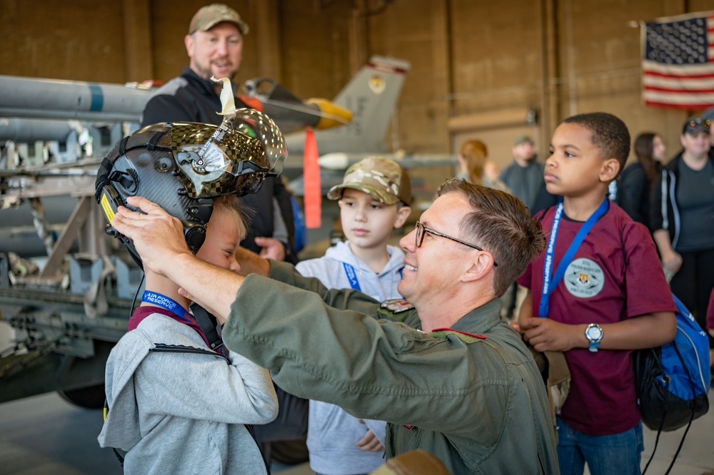 944th FW Operation Reserve Kids 2024: Learning about the F-16 Fighting Falcon, the F-35A Lightning II, the A-10C Thunderbolt II, and the F-15E Strike Eagle