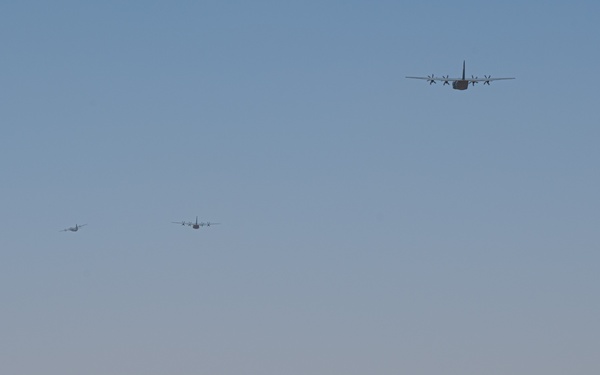 Three AFCENT C-130s takeoff with humanitarian aid bound for Gaza