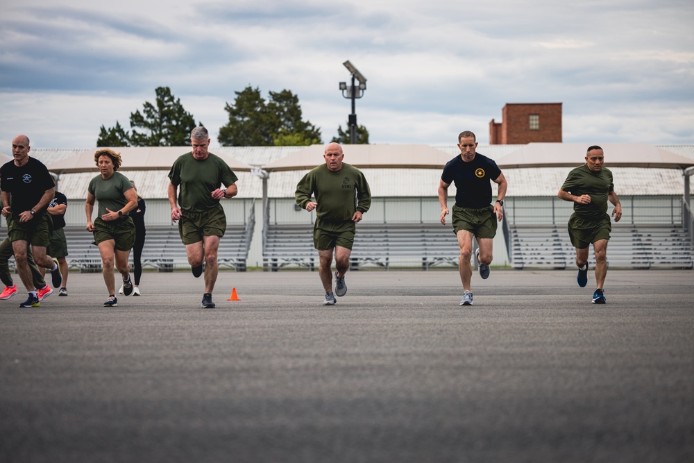 U.S. Marines and Royal Marines Conduct the Royal Marine Fitness Test During the 2024 Fittest Instructor Competition