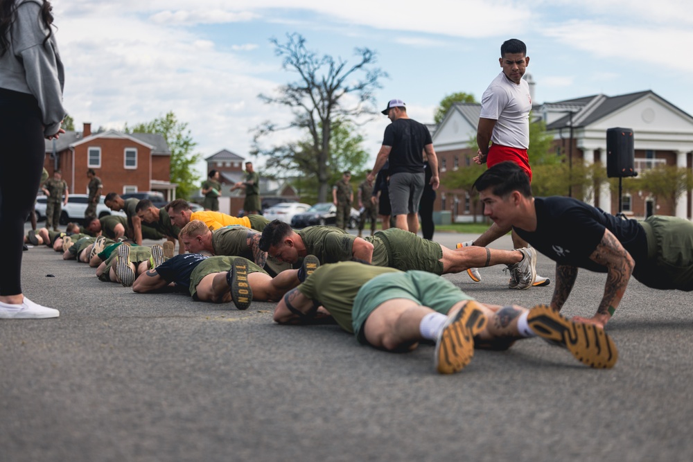 U.S. Marines and Royal Marines Conduct the Royal Marine Fitness Test During the 2024 Fittest Instructor Competition