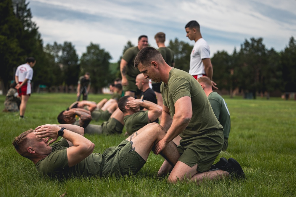 U.S. Marines and Royal Marines Conduct the Royal Marine Fitness Test During the 2024 Fittest Instructor Competition