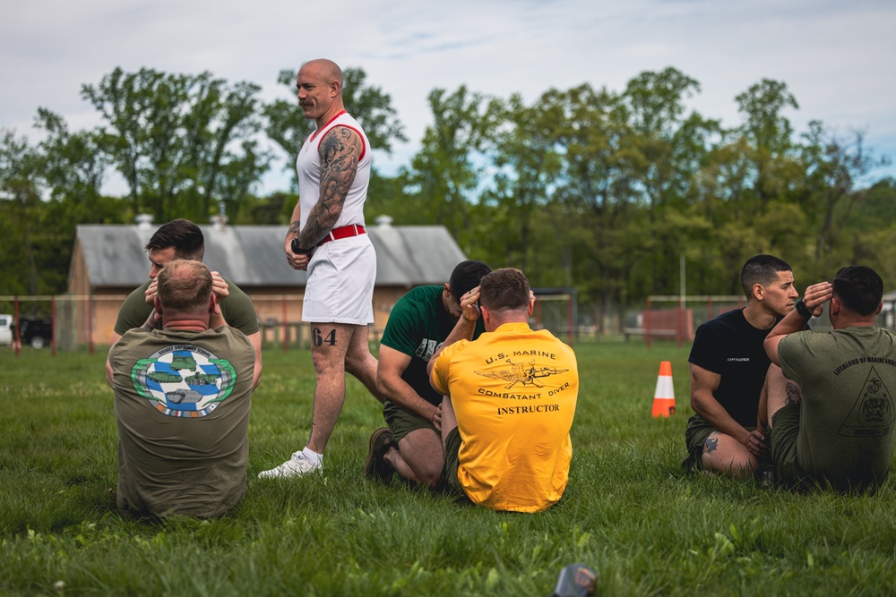 U.S. Marines and Royal Marines Conduct the Royal Marine Fitness Test During the 2024 Fittest Instructor Competition