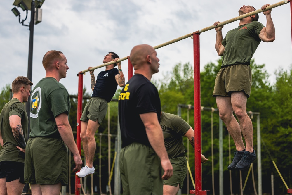 U.S. Marines and Royal Marines Conduct the Royal Marine Fitness Test During the 2024 Fittest Instructor Competition