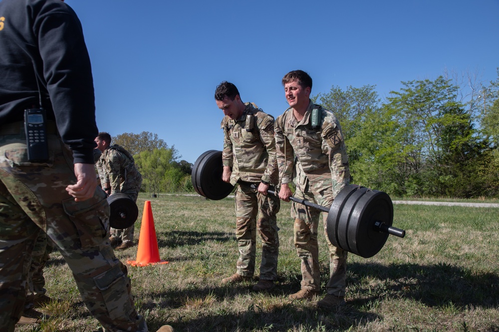 10th Mountain Soldiers participate in the X-Mile Run on Day 4 of the 2024 Best Sapper Competition