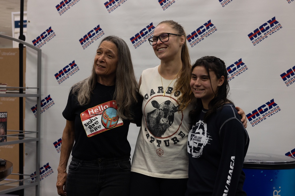 Ronda Rousey visits Camp Pendleton for book signing.