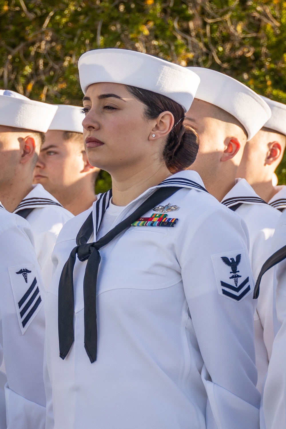 Robert E. Bush Naval Hospital conducts command dress white inspection