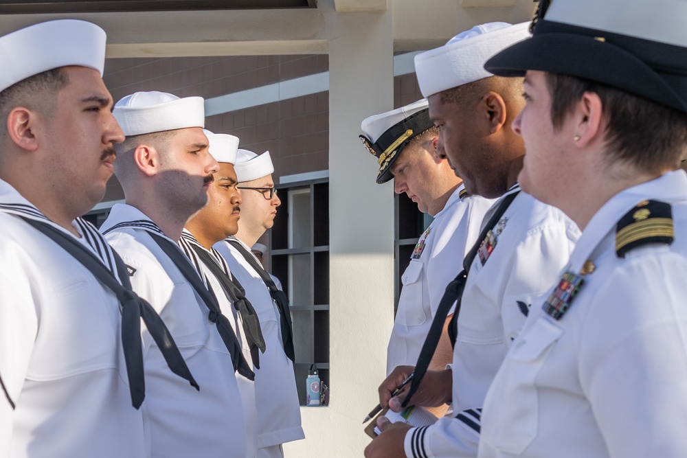 Robert E. Bush Naval Hospital conducts command dress white inspection