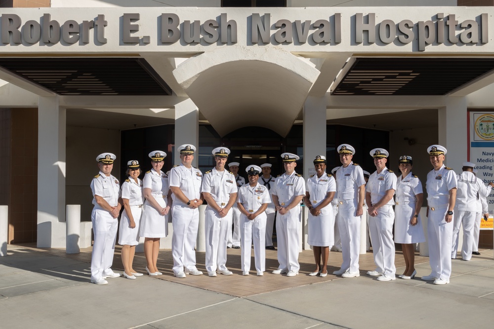 Robert E. Bush Naval Hospital conducts command dress white inspection