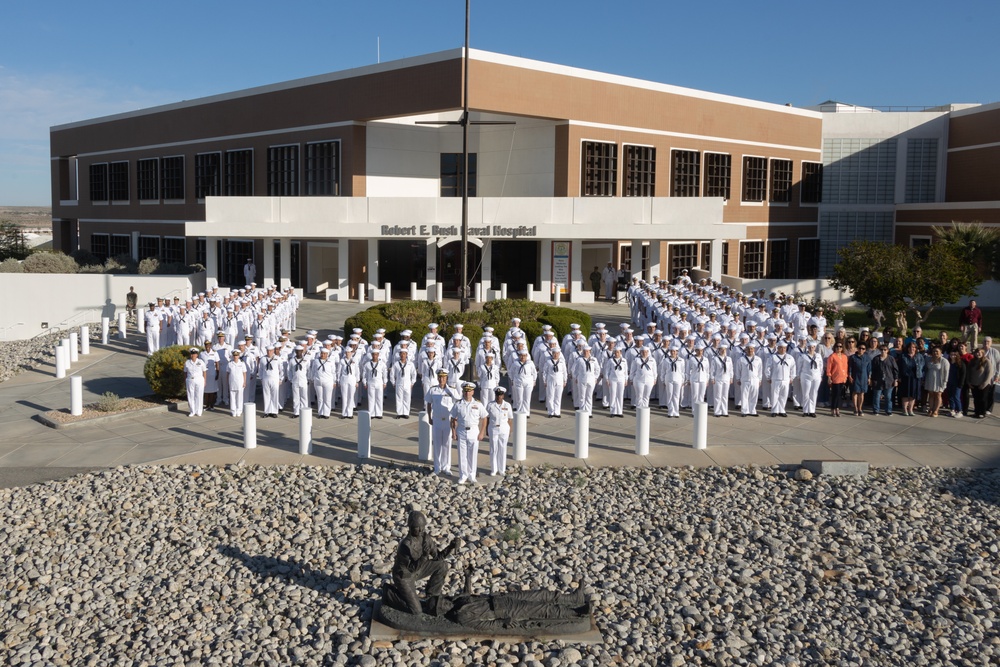 Robert E. Bush Naval Hospital conducts command dress white inspection