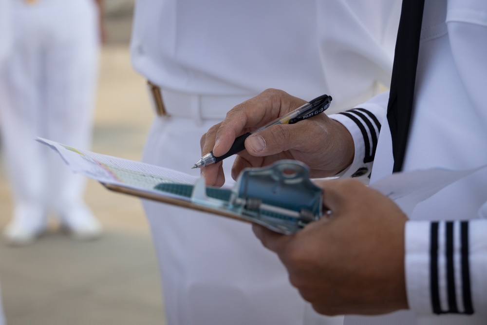 Robert E. Bush Naval Hospital conducts command dress white inspection