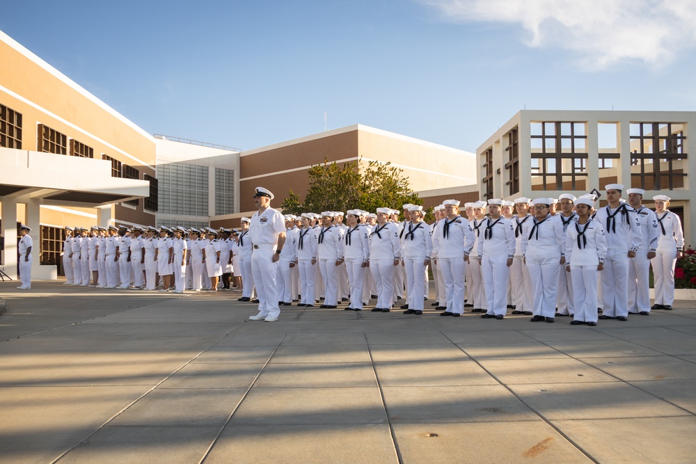 Robert E. Bush Naval Hospital conducts command dress white inspection