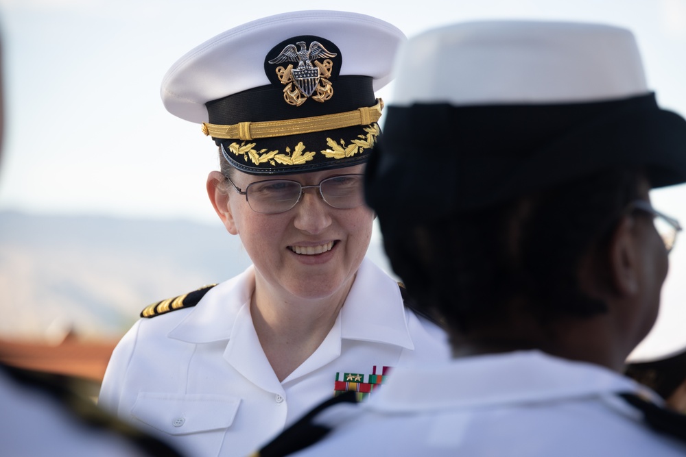 Robert E. Bush Naval Hospital conducts command dress white inspection