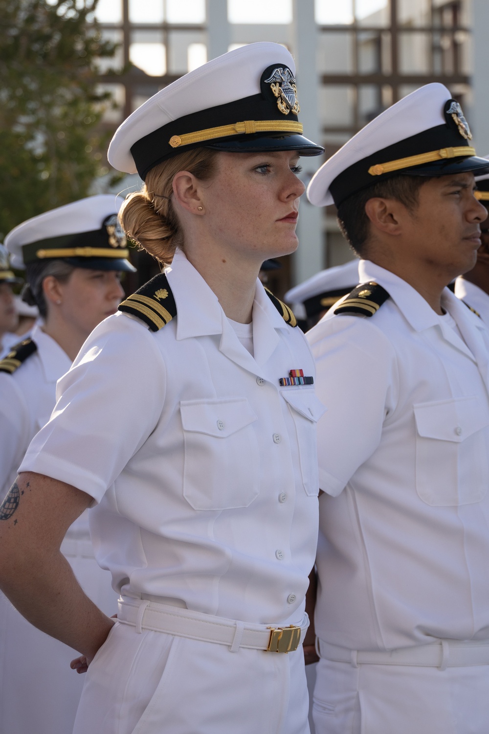 Robert E. Bush Naval Hospital conducts command dress white inspection