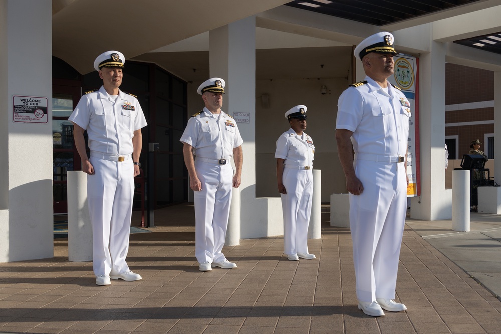 Robert E. Bush Naval Hospital conducts command dress white inspection