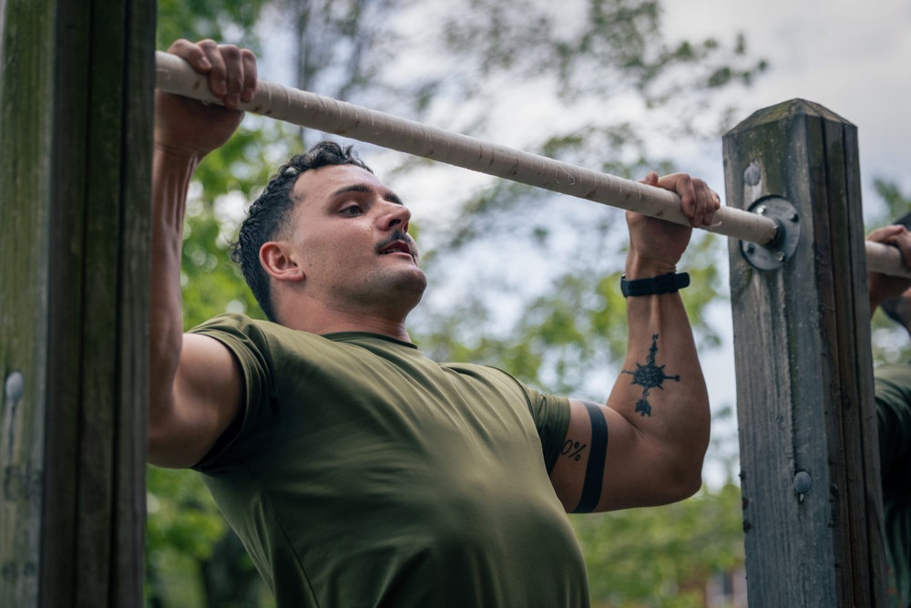 U.S. Marines and Royal Marines compete in the Double-up competition during the 2024 Fittest Instructor Competition