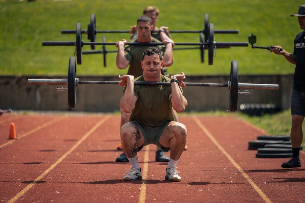 U.S. Marines and Royal Marines compete in the Double-up competition during the 2024 Fittest Instructor Competition