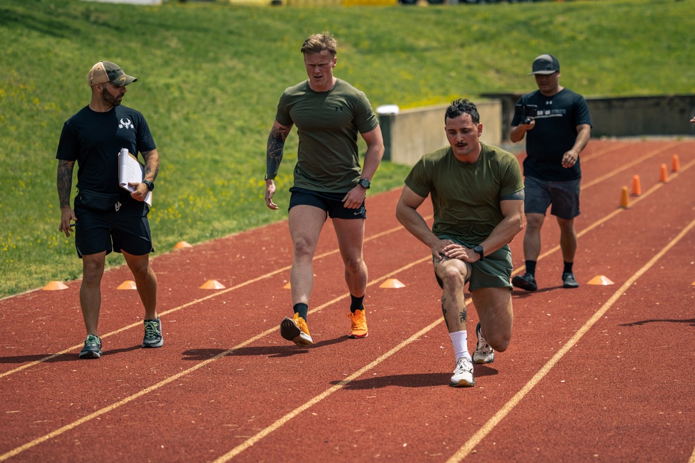 U.S. Marines and Royal Marines compete in the Double-up competition during the 2024 Fittest Instructor Competition