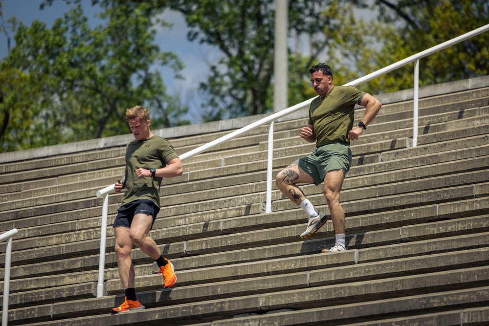 U.S. Marines and Royal Marines compete in the Double-up competition during the 2024 Fittest Instructor Competition