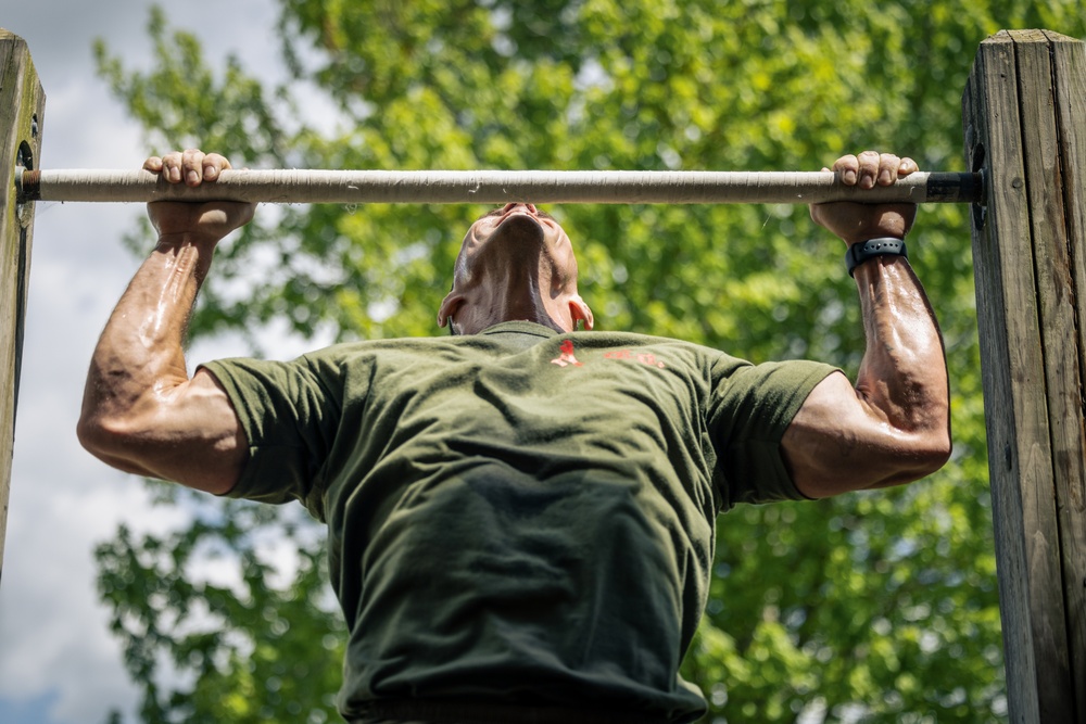 U.S. Marines and Royal Marines compete in the Double-up competition during the 2024 Fittest Instructor Competition